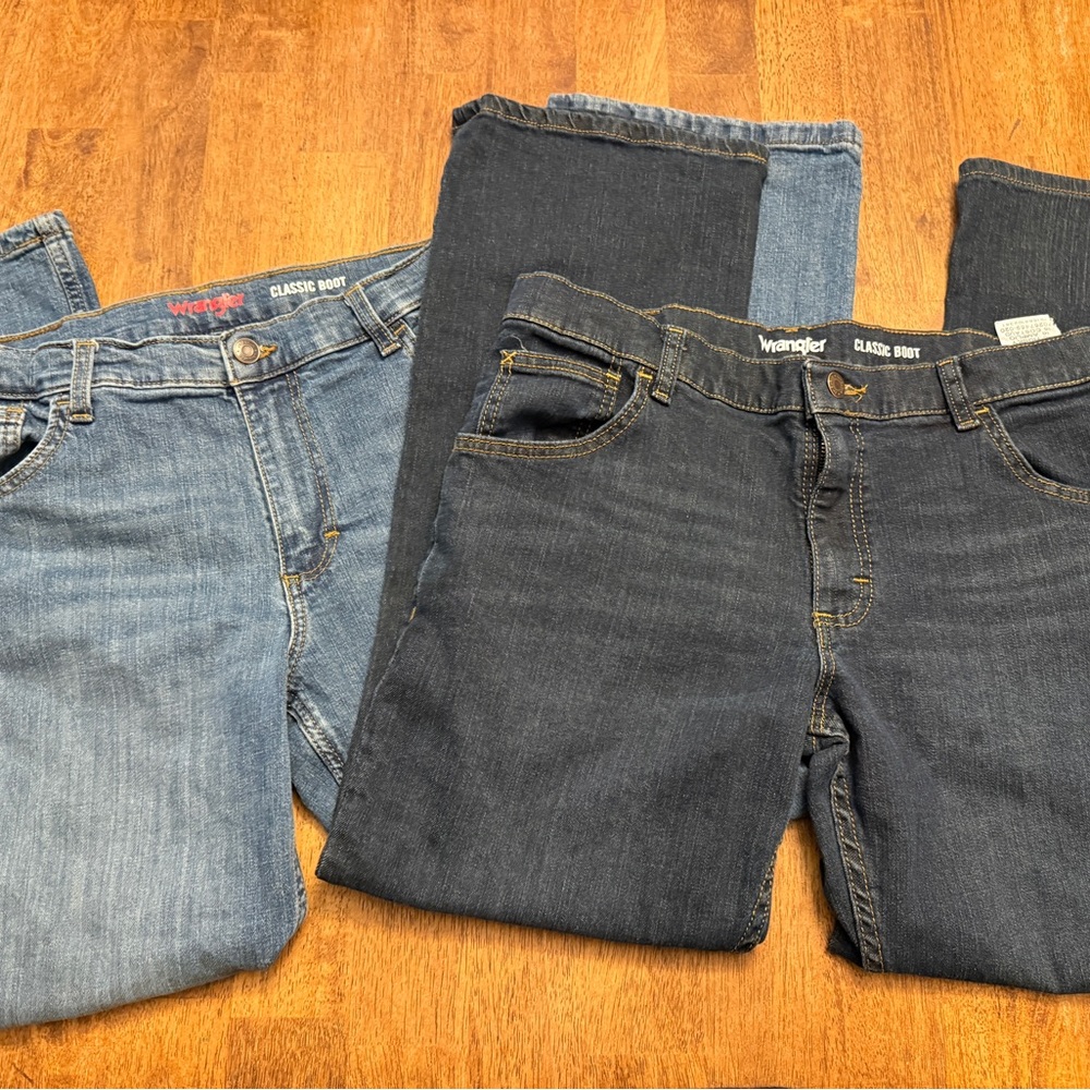 2 Pairs Wrangler Classic Boot Jeans in 16H. Like New Husky jeans